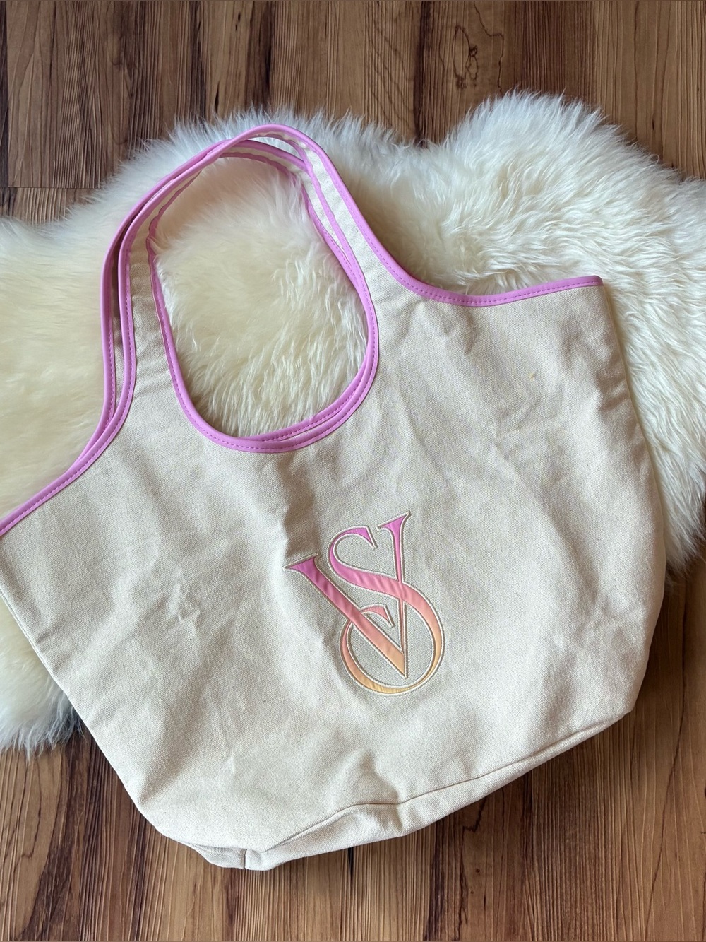 Victoria’s Secret Pink Cream Ombré Monogram Logo Large Tote Bag